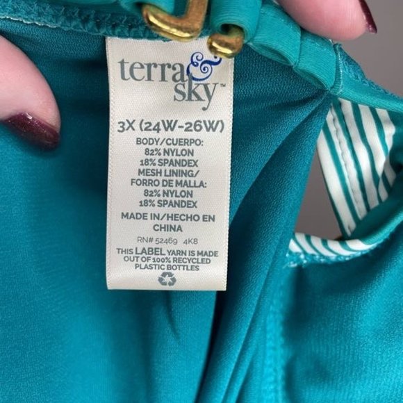 Green Striped One-Piece Swimsuit with Criss-Cross Bodice - Picture 6 of 6